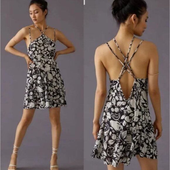 By Anthropologie Sheer Mini Dress Size XS Low Back Strappy Halter Coverup - Picture 1 of 13
